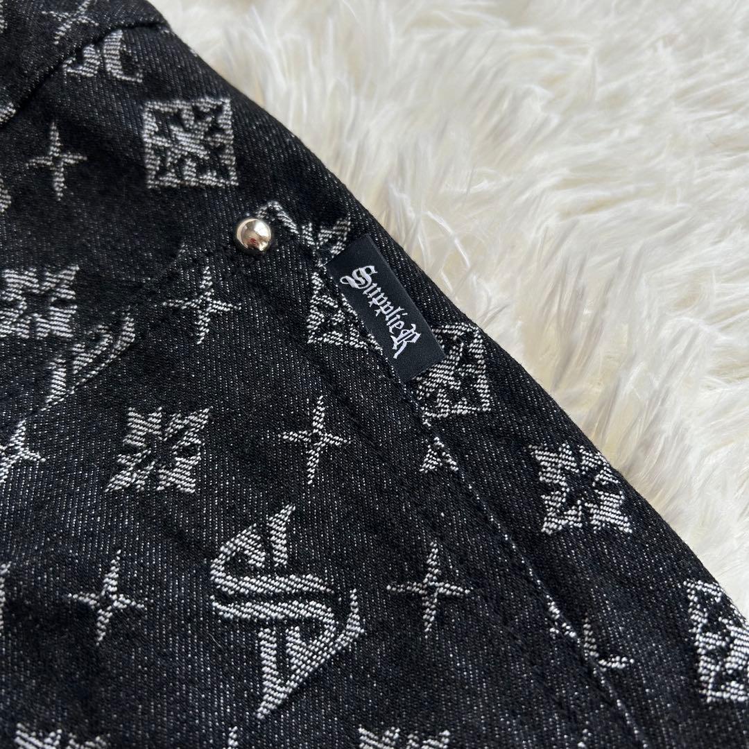 美品 完売品 supplier モノグラム ストレート デニム 総柄 M ロゴ