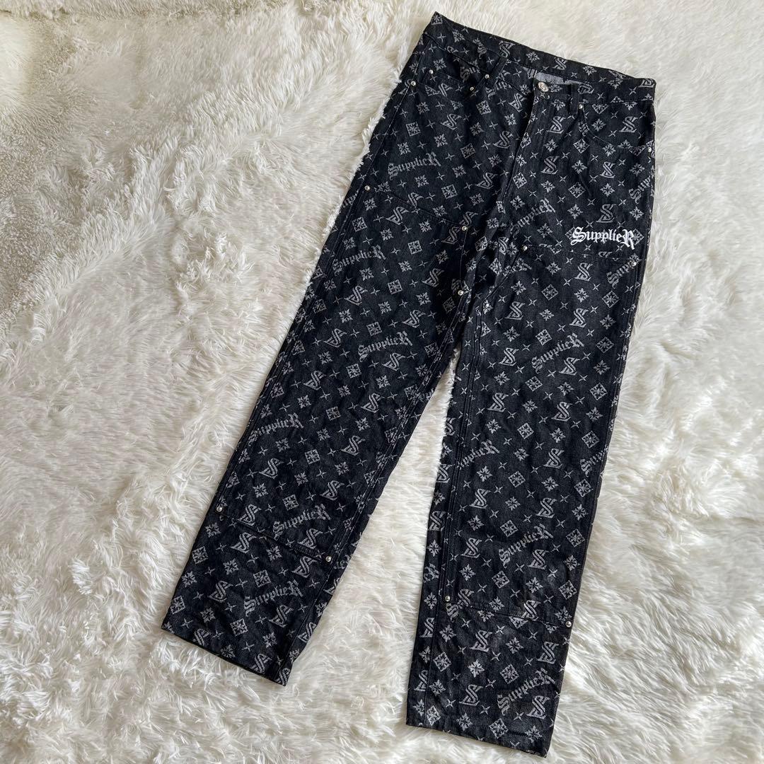 美品 完売品 supplier モノグラム ストレート デニム 総柄 M ロゴ