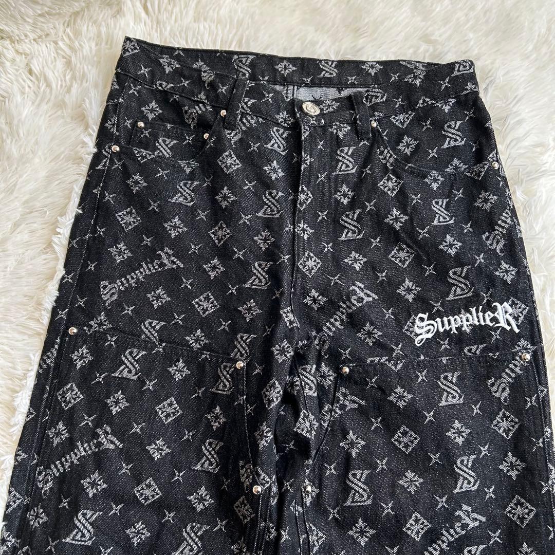 美品 完売品 supplier モノグラム ストレート デニム 総柄 M ロゴ