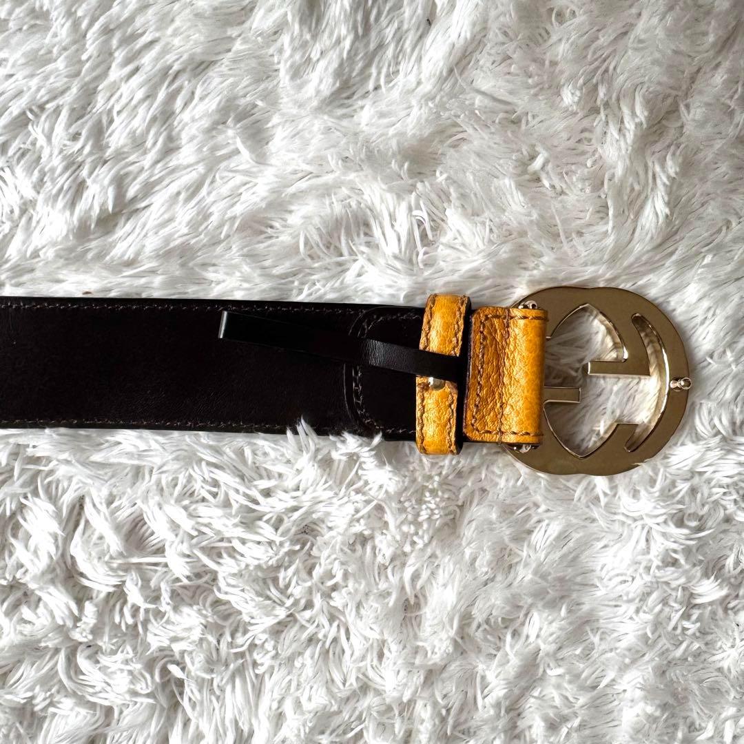 極美品　グッチ　GG インターロッキング　ベルト　ウェブライン　レザー　金具