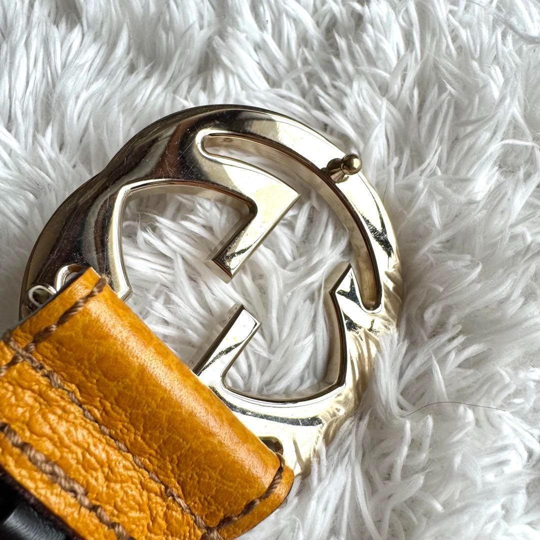 極美品　グッチ　GG インターロッキング　ベルト　ウェブライン　レザー　金具