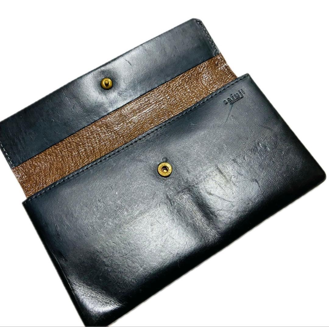 SAFUJI サフジ ミニ長財布 うすめ ブラックレザー コンパクト - メルカリ