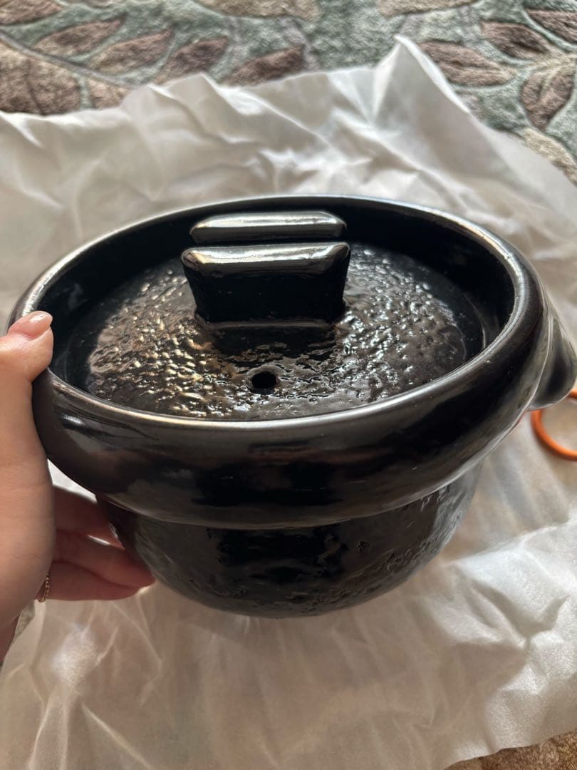 雲井窯　信楽・中川一辺陶の土鍋　黒楽御飯鍋　ニ号炊き