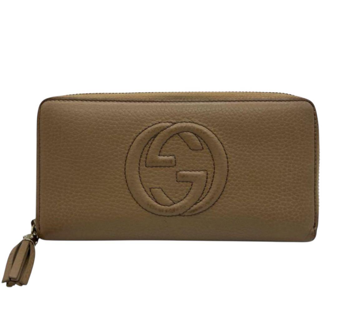 【極美品】GUCCI ソーホー GG ベージュ ラウンドファスナー長財布 レザー