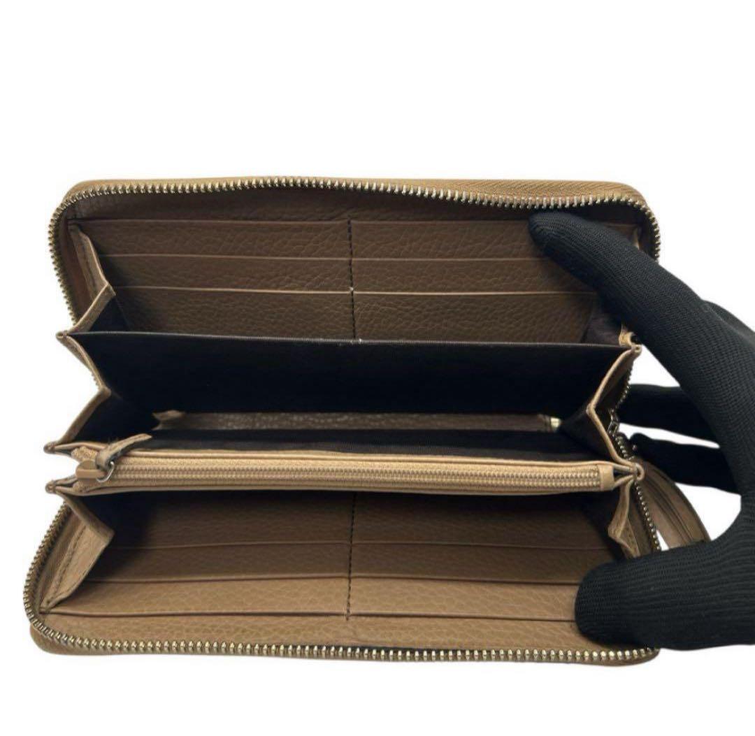 【極美品】GUCCI ソーホー GG ベージュ ラウンドファスナー長財布 レザー