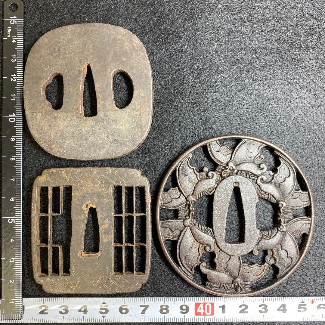 時代刀鍔　金象嵌等　木箱付　320g 東Y7-0220☆2Fトヒチ