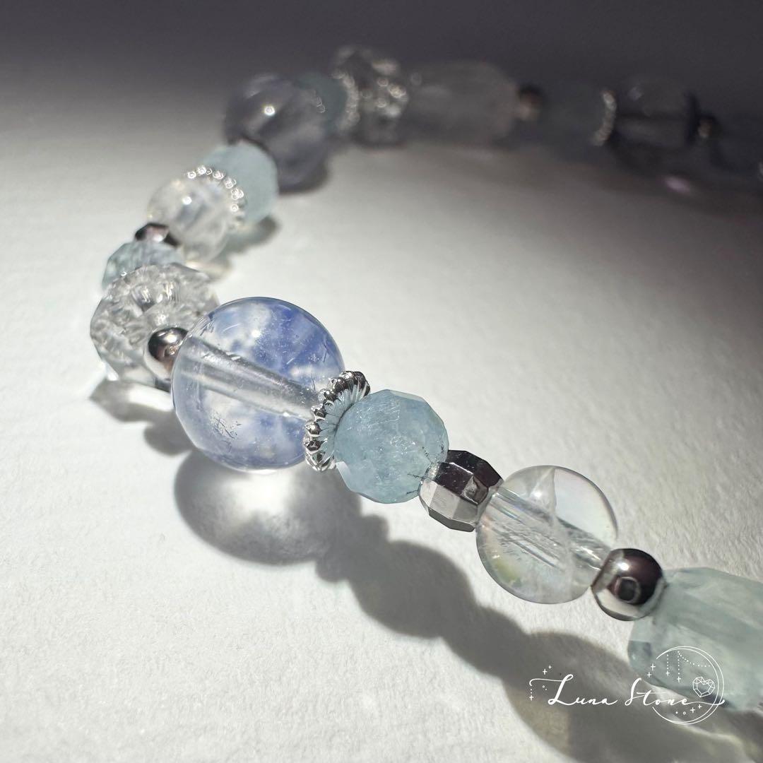 【レインボームーンストーン デュモルチェライト】天然石 ブレスレット