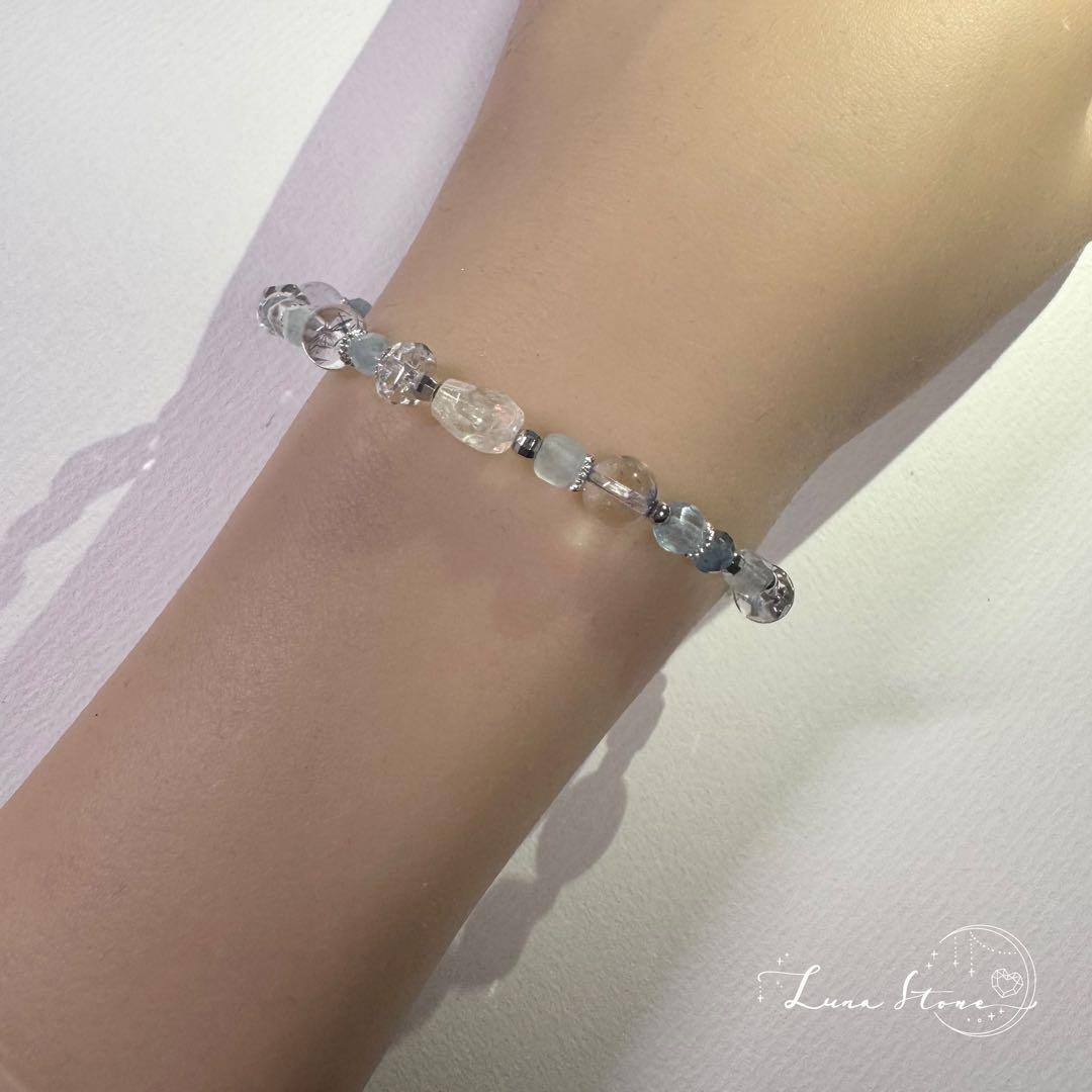 【レインボームーンストーン デュモルチェライト】天然石 ブレスレット