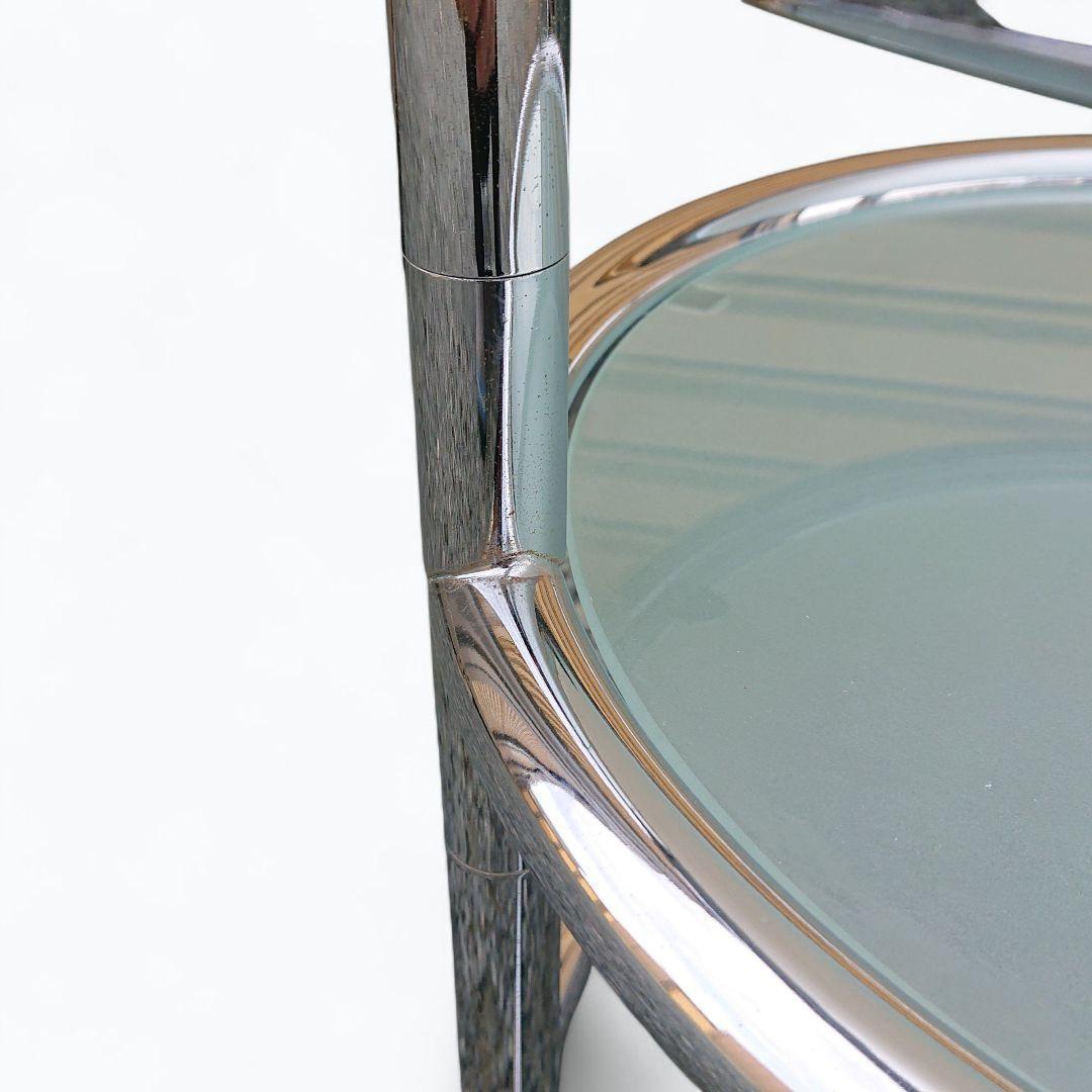 ミッドセンチュリー　4段 ガラス ラウンドテーブル 丸テーブル 可変式 モダン