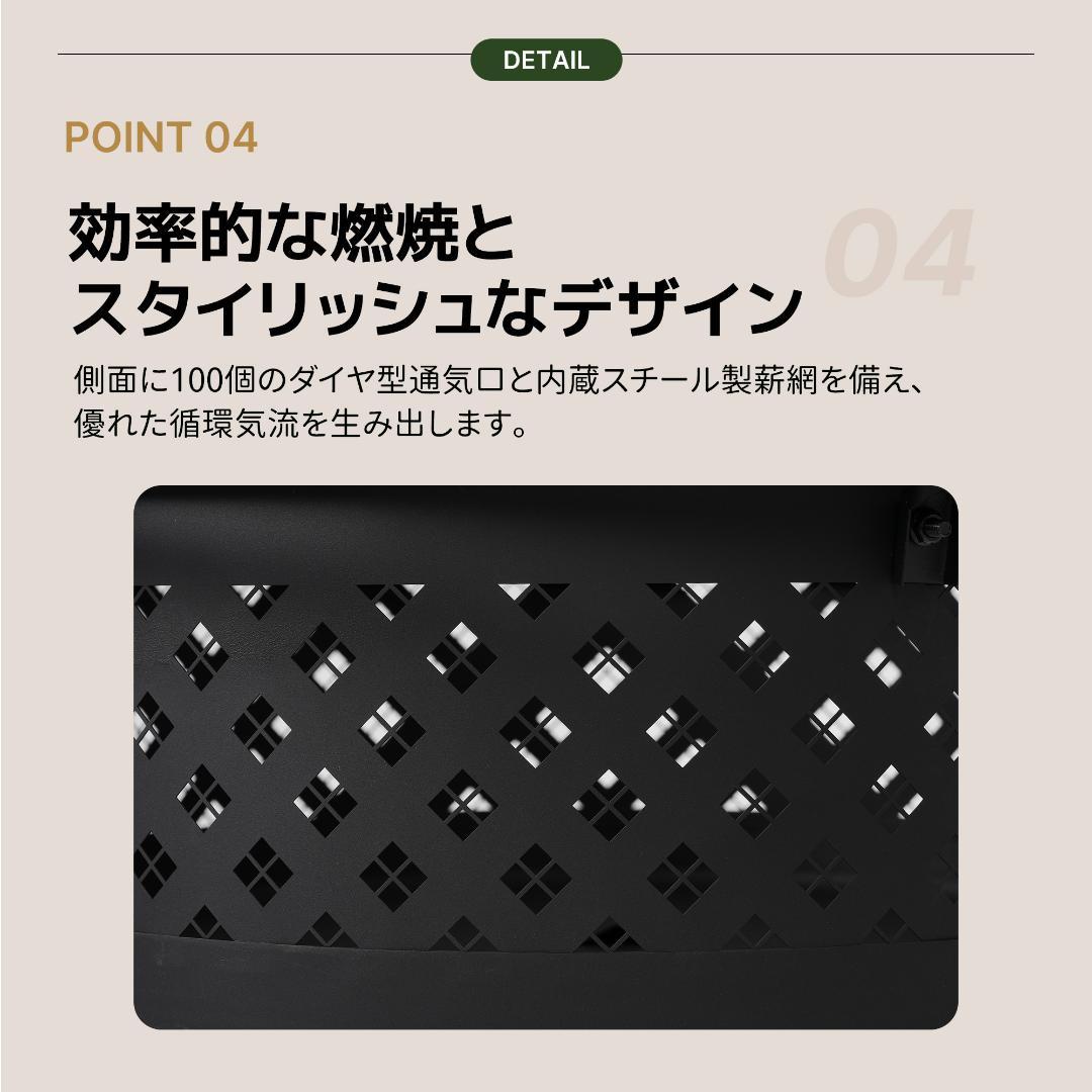 【ブラック】ファイヤーピット 屋外大型焚火台 ファミリーキャンプ BBQコンロ