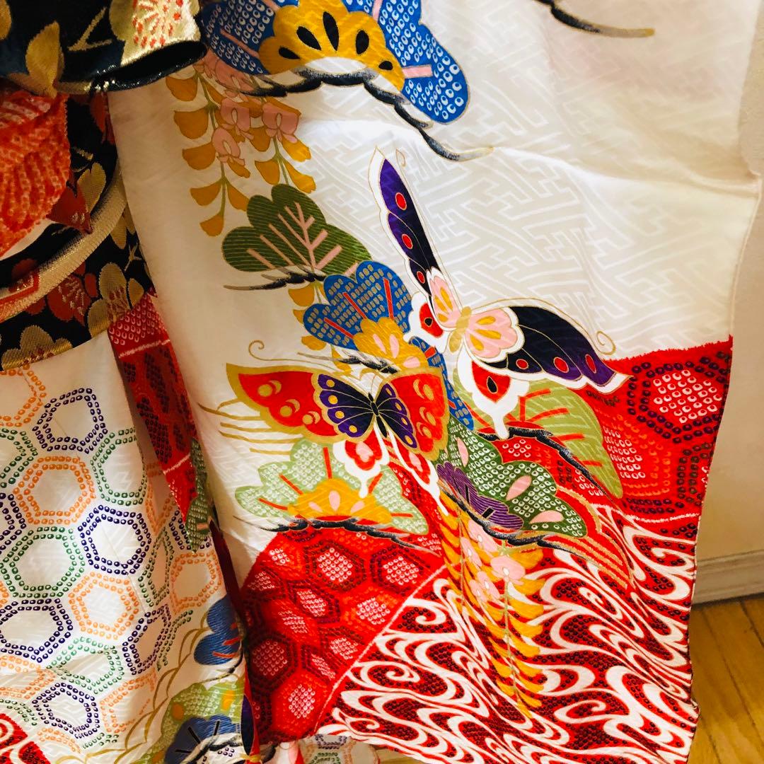 七五三七歳❣️豪華絞り柄アシメトリ花金彩⭐︎正絹全通