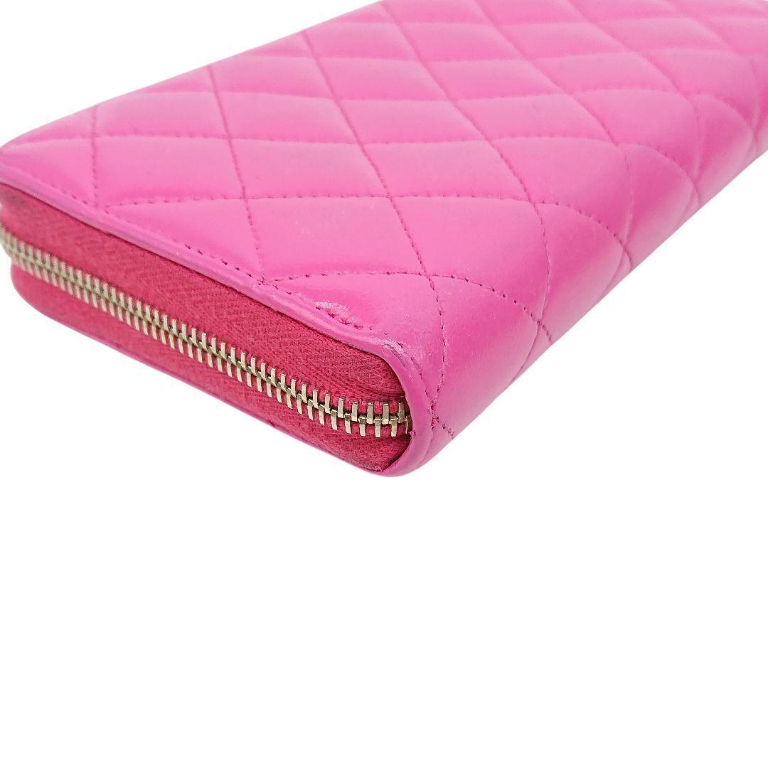 CHANEL ピンク マトラッセ ココマーク 長財布　ラウンド　箱　カード付