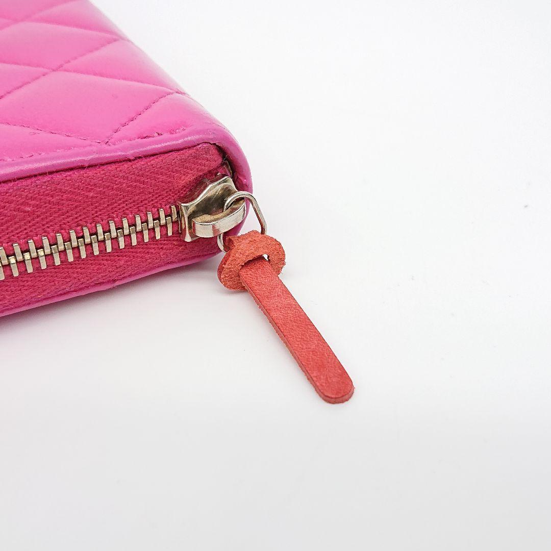 CHANEL ピンク マトラッセ ココマーク 長財布　ラウンド　箱　カード付