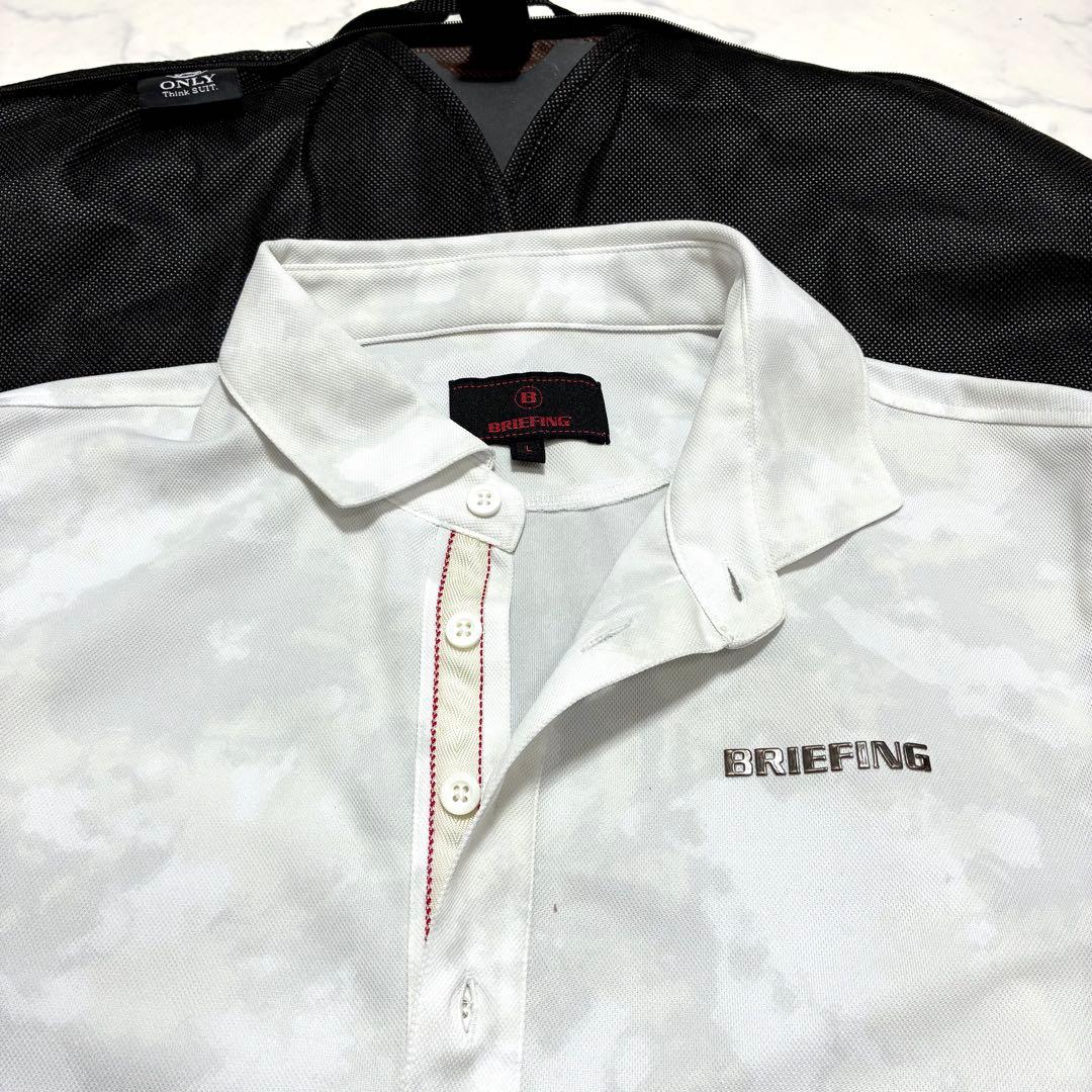 美品✨BRIEFING 半袖ポロシャツ 鹿の子 メタルロゴ カモフラ 白 L