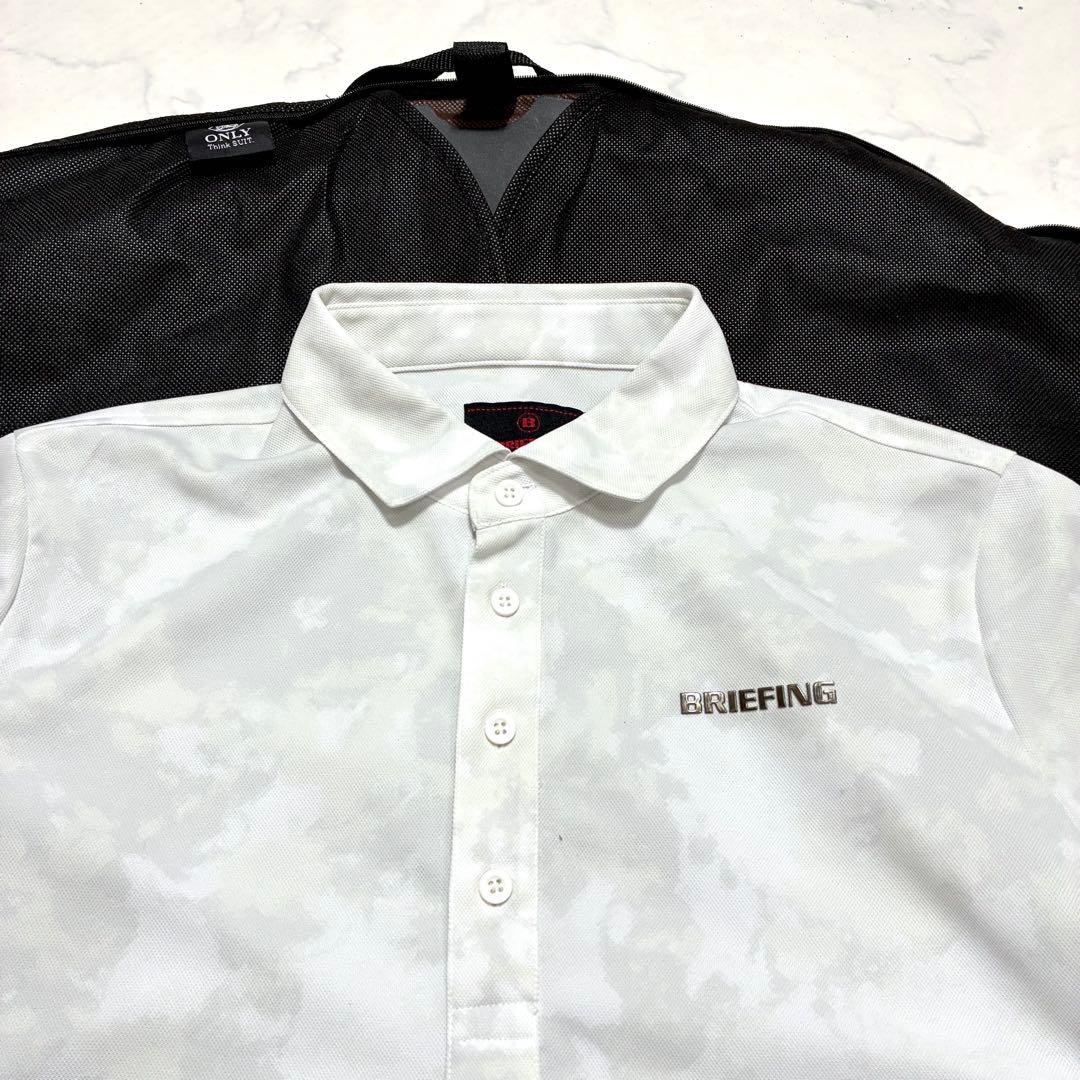 美品✨BRIEFING 半袖ポロシャツ 鹿の子 メタルロゴ カモフラ 白 L