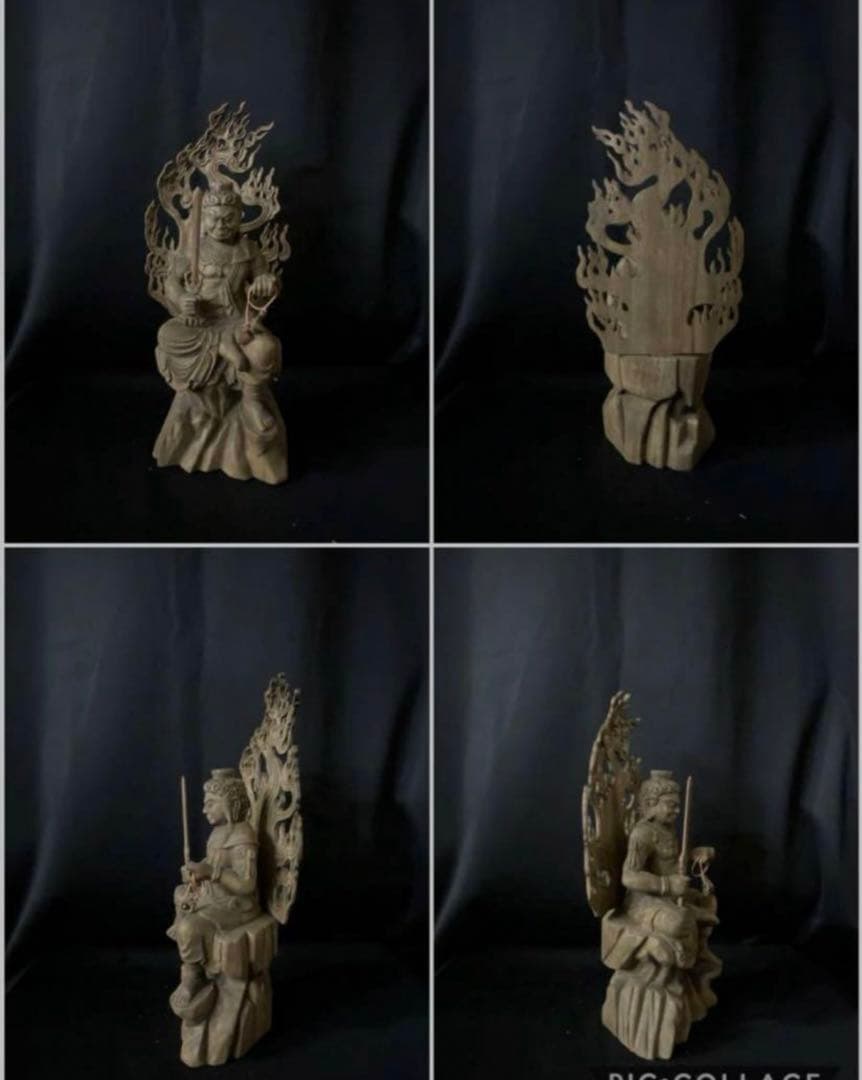 高31cm 井波彫刻 仏教工芸品 香樟材 仏師で仕上げ品 不動明