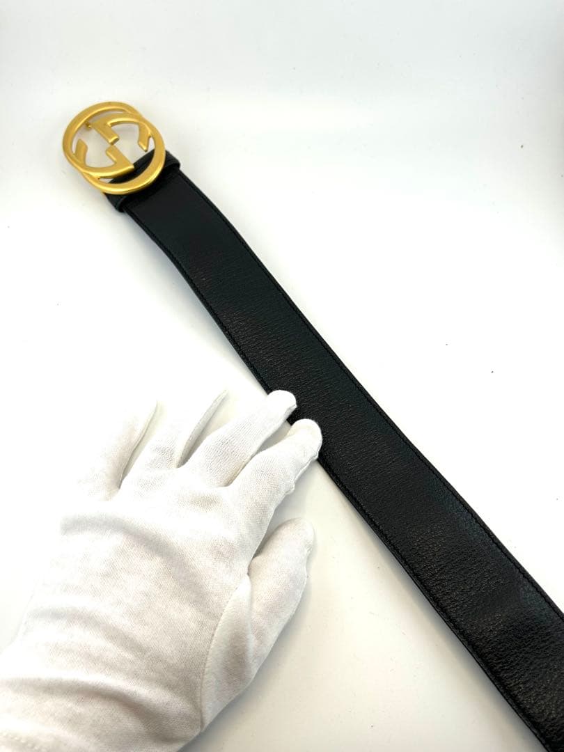 GUCCI グッチ　ベルト　レザー　黒　ゴールド　金具　インターロッキング