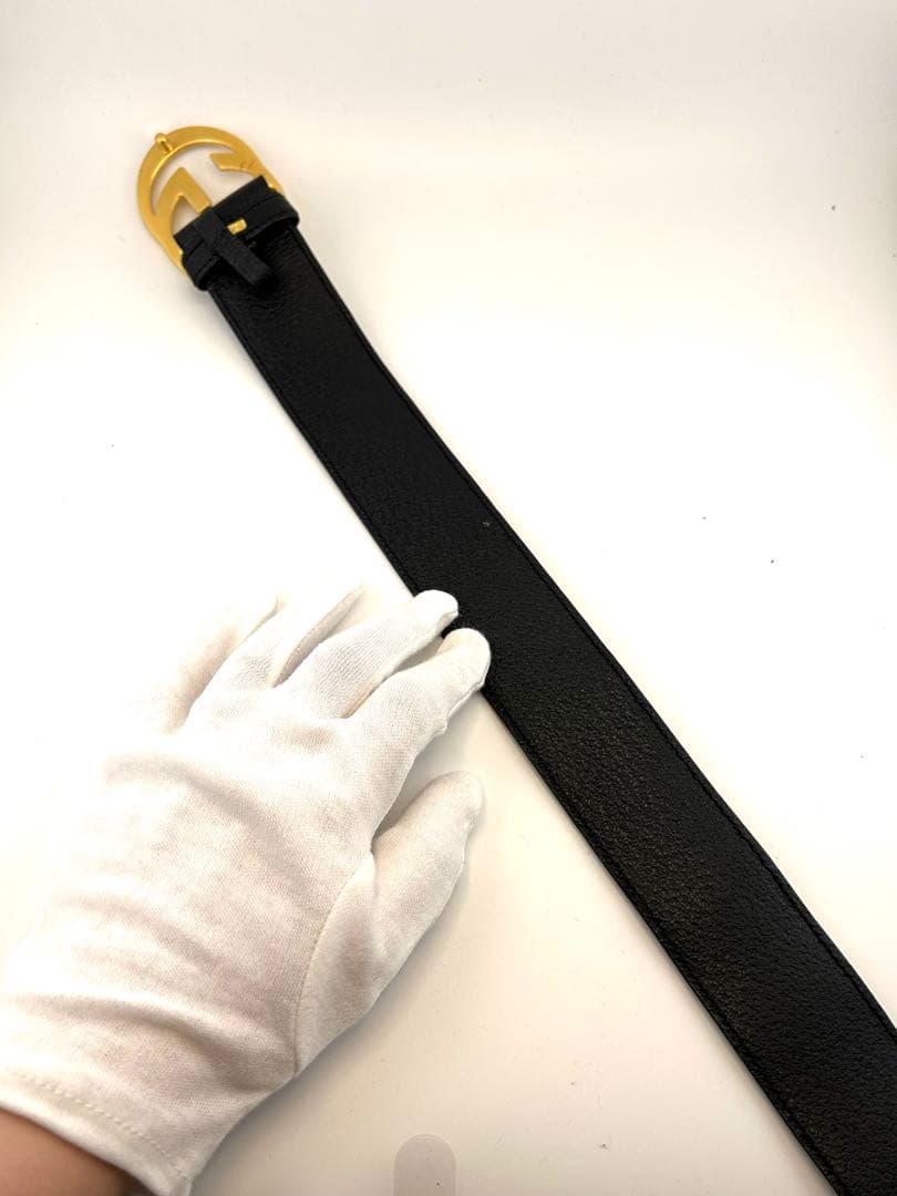 GUCCI グッチ　ベルト　レザー　黒　ゴールド　金具　インターロッキング