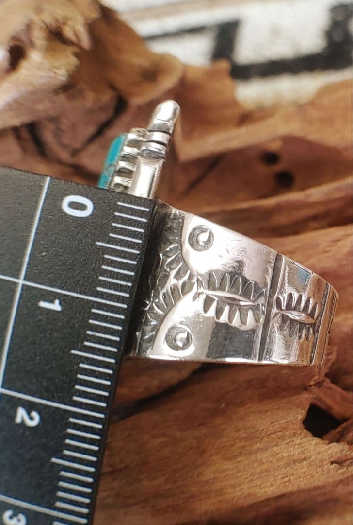 天然ターコイズ　シルバー　silver925 ハンドメイド　リング　19.5号