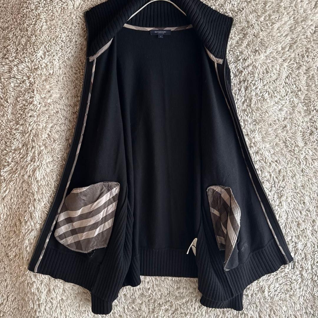 《美品★》バーバリーロンドン　リブニット　ノバチェック　刺繍ロゴ　ジップアップ