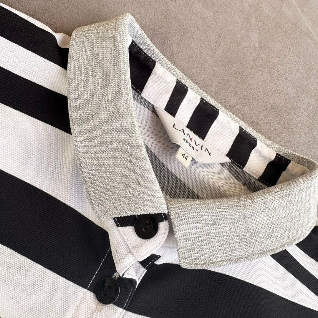 【ランバンスポール】人気ボーダー柄×ラインストーンロゴ 半袖ゴルフポロシャツ3L