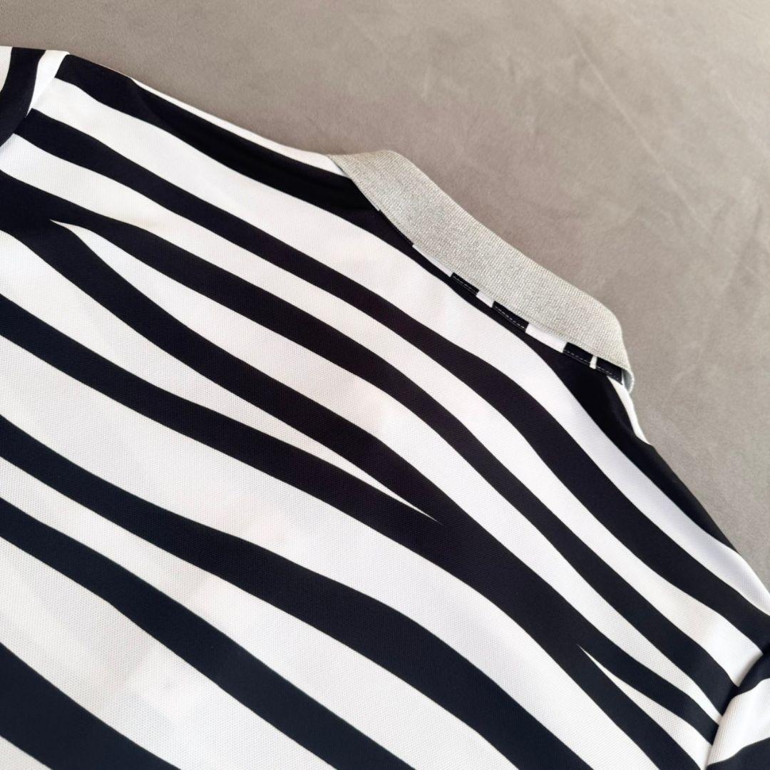 【ランバンスポール】人気ボーダー柄×ラインストーンロゴ 半袖ゴルフポロシャツ3L