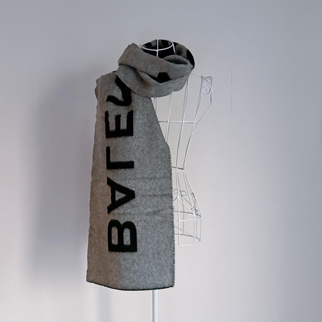 BALENCIAGA バレンシアガ カシミヤマフラー リバーシブル ロゴ グレー