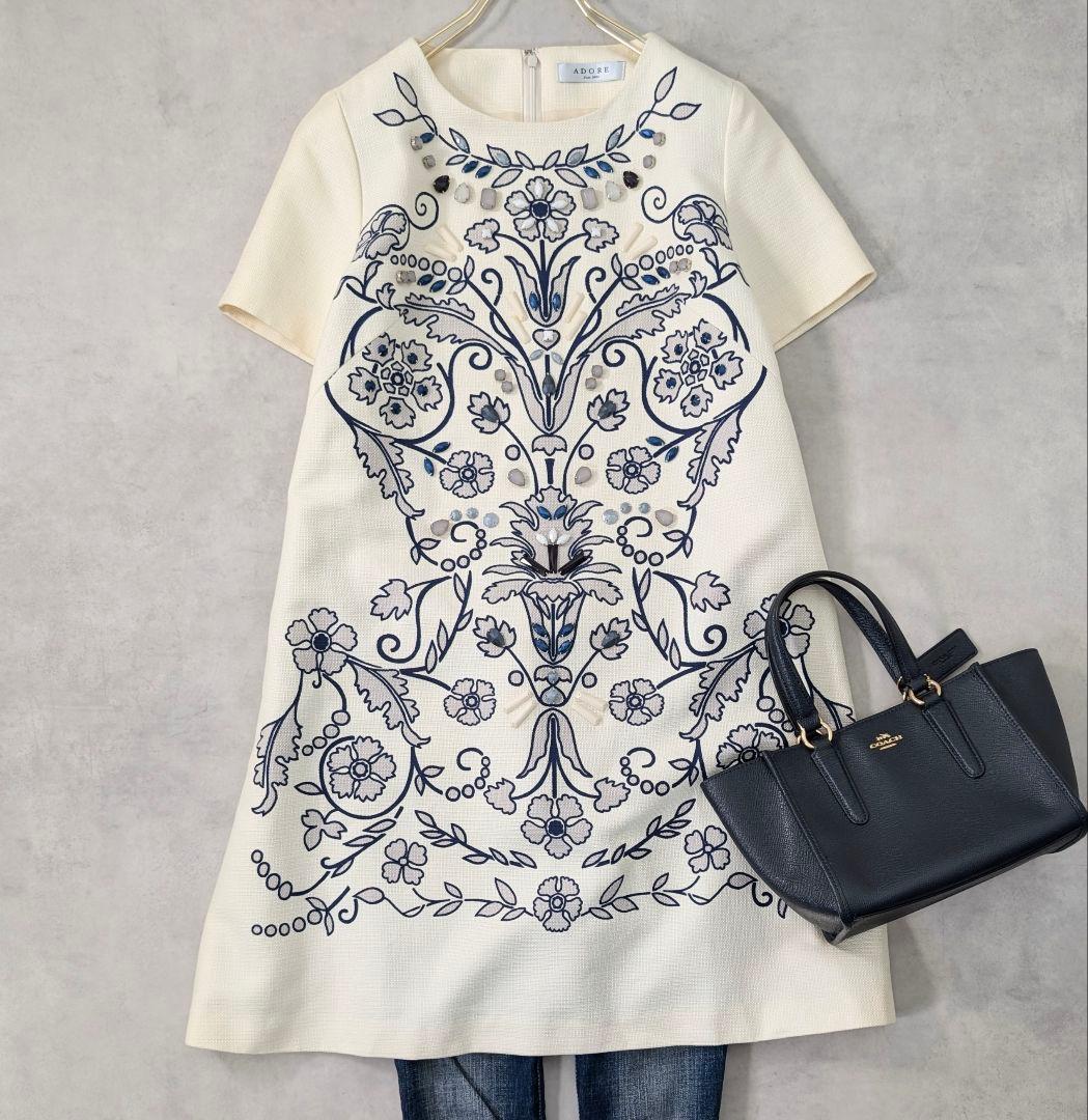 未使用タグ付き★ADORE アドーア ワンピース ビジュー付き サイズ38