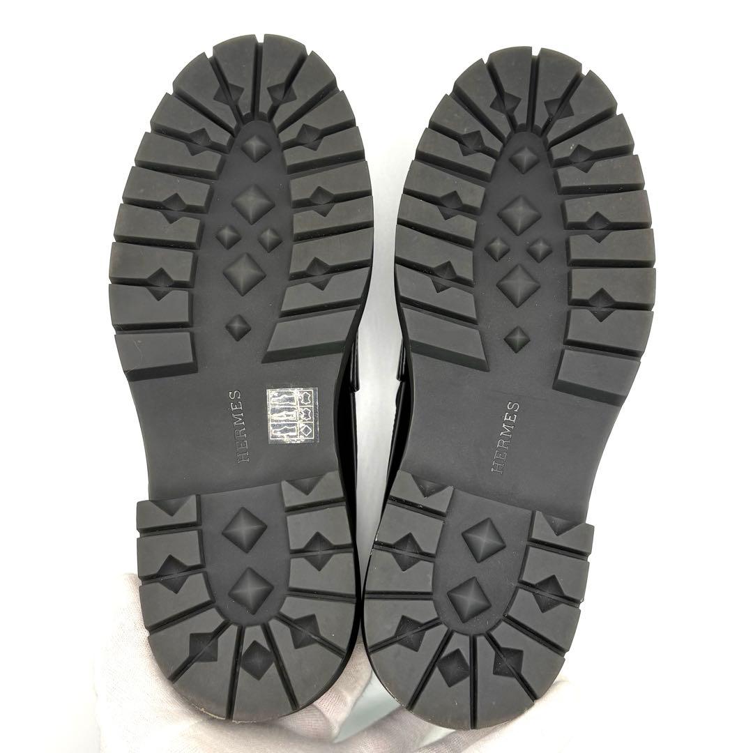 【未使用品級】HERMES エルメス　ヒッチ　厚底　Hロゴ　レザー　ローファー