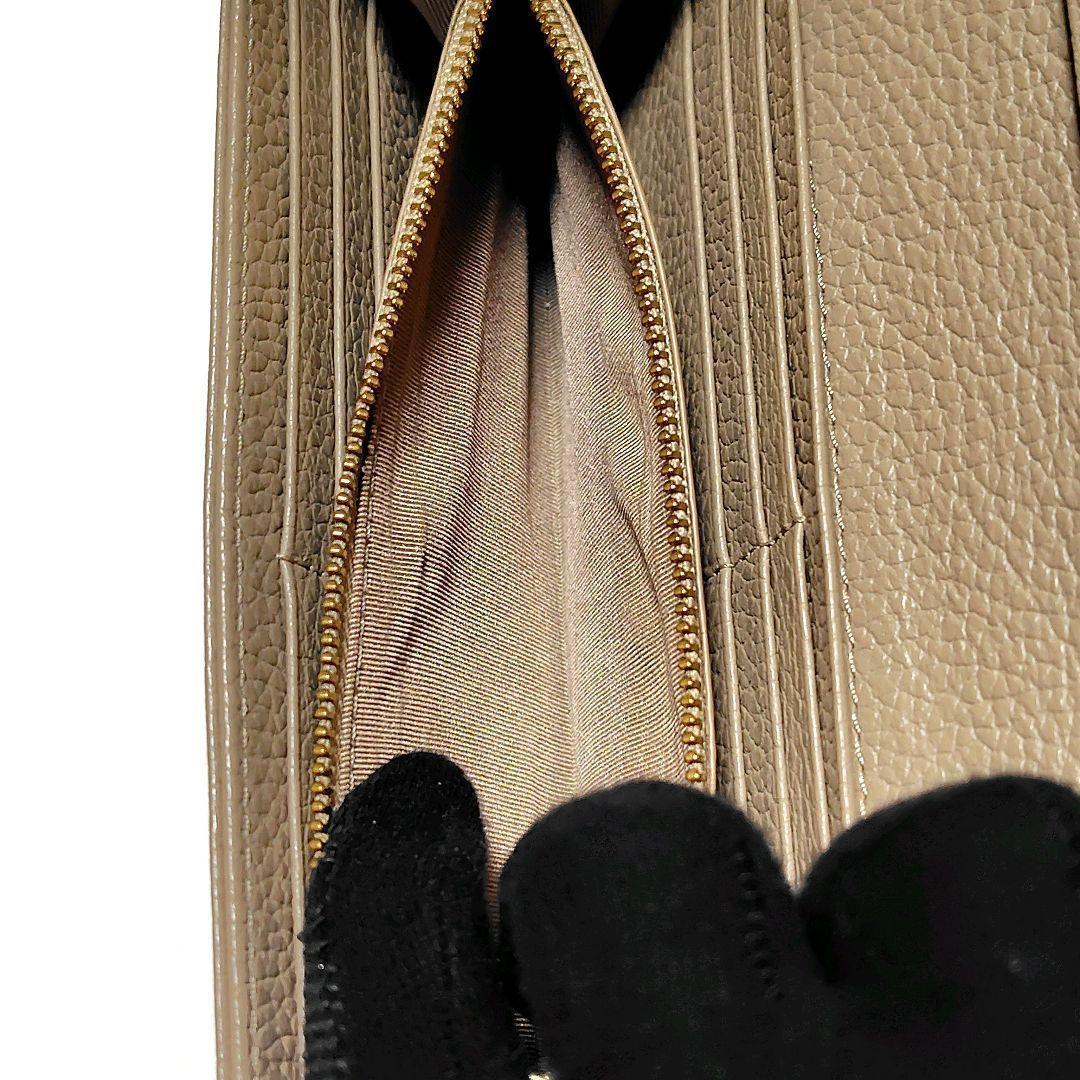 付属品有り✨　アニエスベー　長財布　グレージュ　シボ革　フラップ式　金具ロゴ