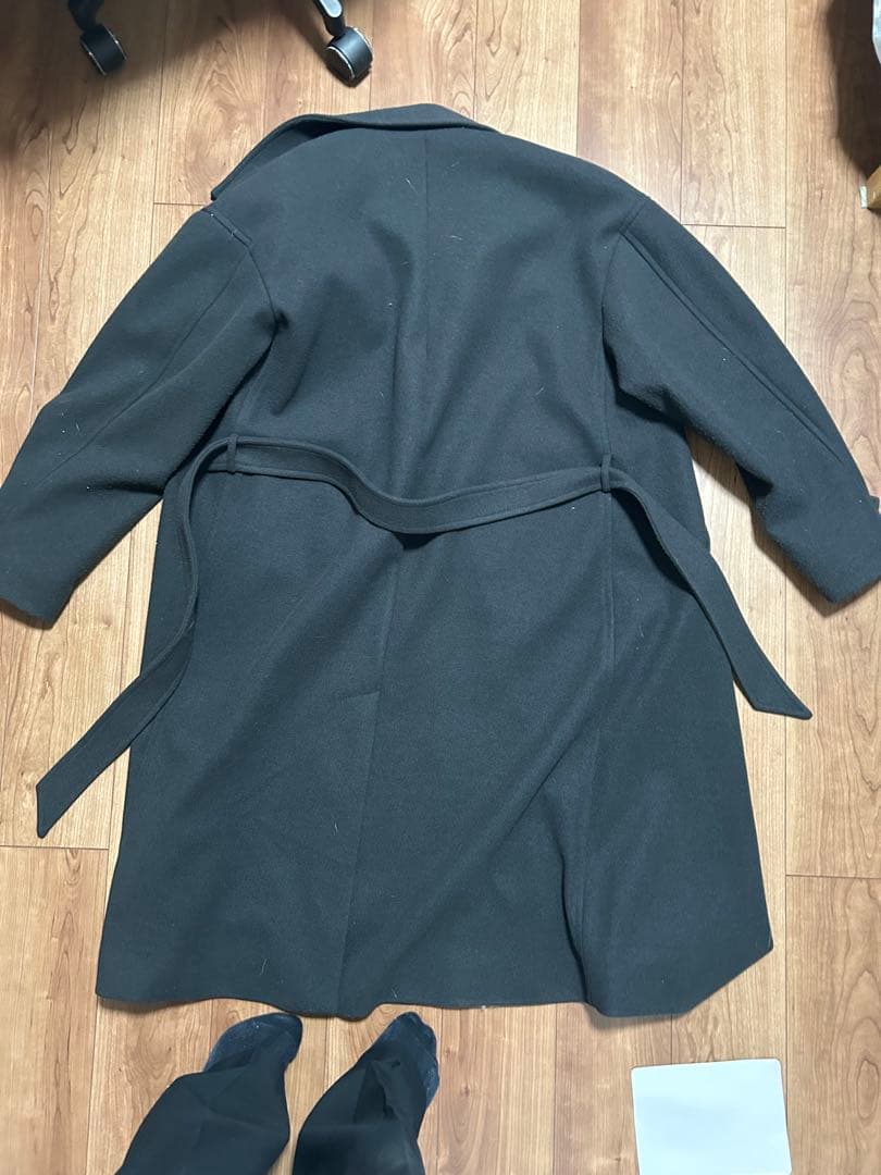 CLEL ブラック ダブルブレスト チェスターコート L