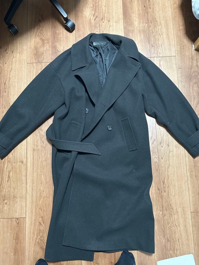 CLEL ブラック ダブルブレスト チェスターコート L