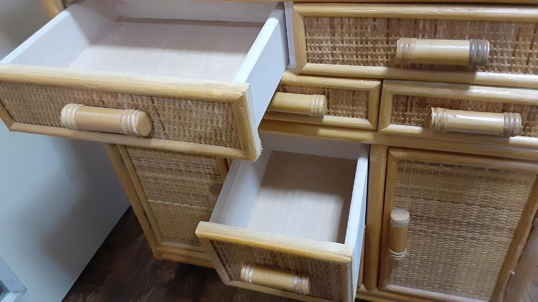 ラタン 藤 チェスト たんす テレホンラック　キャスター付