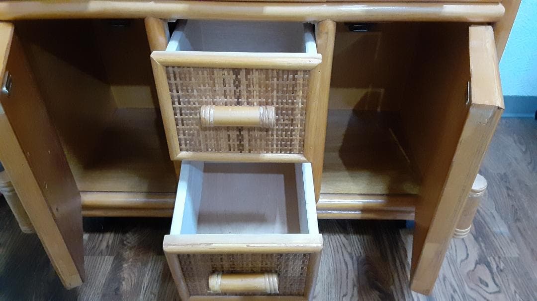 ラタン 藤 チェスト たんす テレホンラック　キャスター付