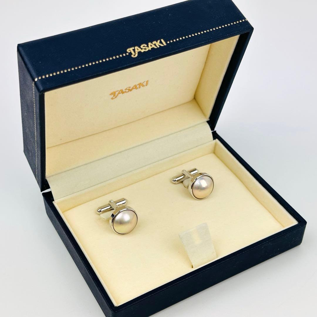 美品　タサキ　TASAKI パール付きカフリンクス　アクセサリー　シルバー　小物