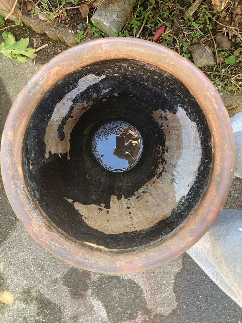 【存在感抜群】特大 古い甕 貯蔵壺 古民具 時代物 陶器 ブラック61センチ