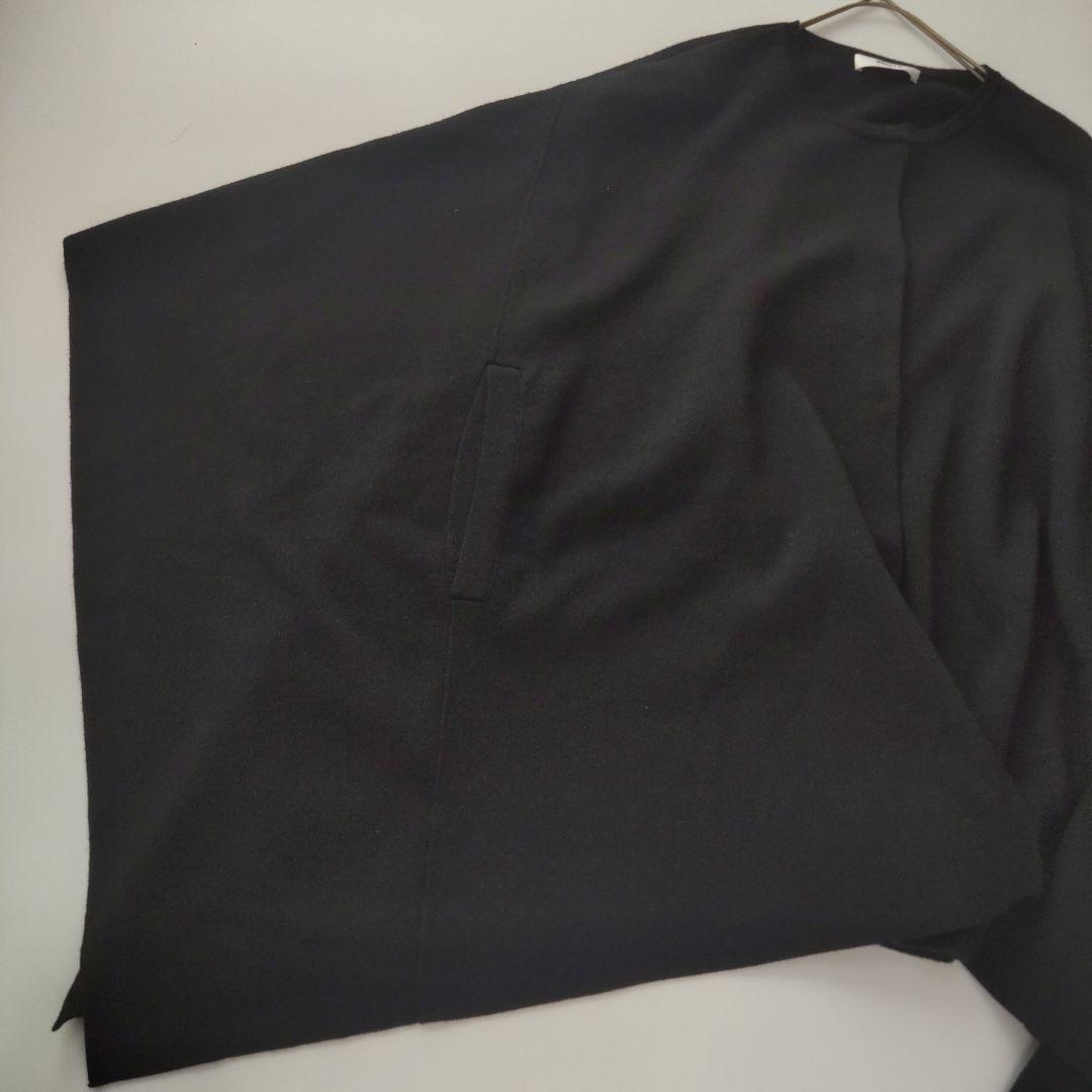 美品 エブール ミラノリブ ウール ポンチョ コート ブラック ケープ 比翼