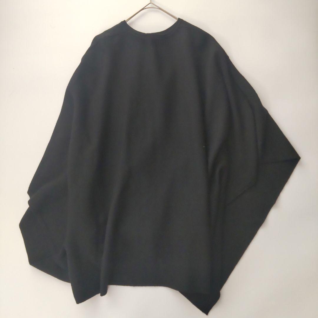 美品 エブール ミラノリブ ウール ポンチョ コート ブラック ケープ 比翼