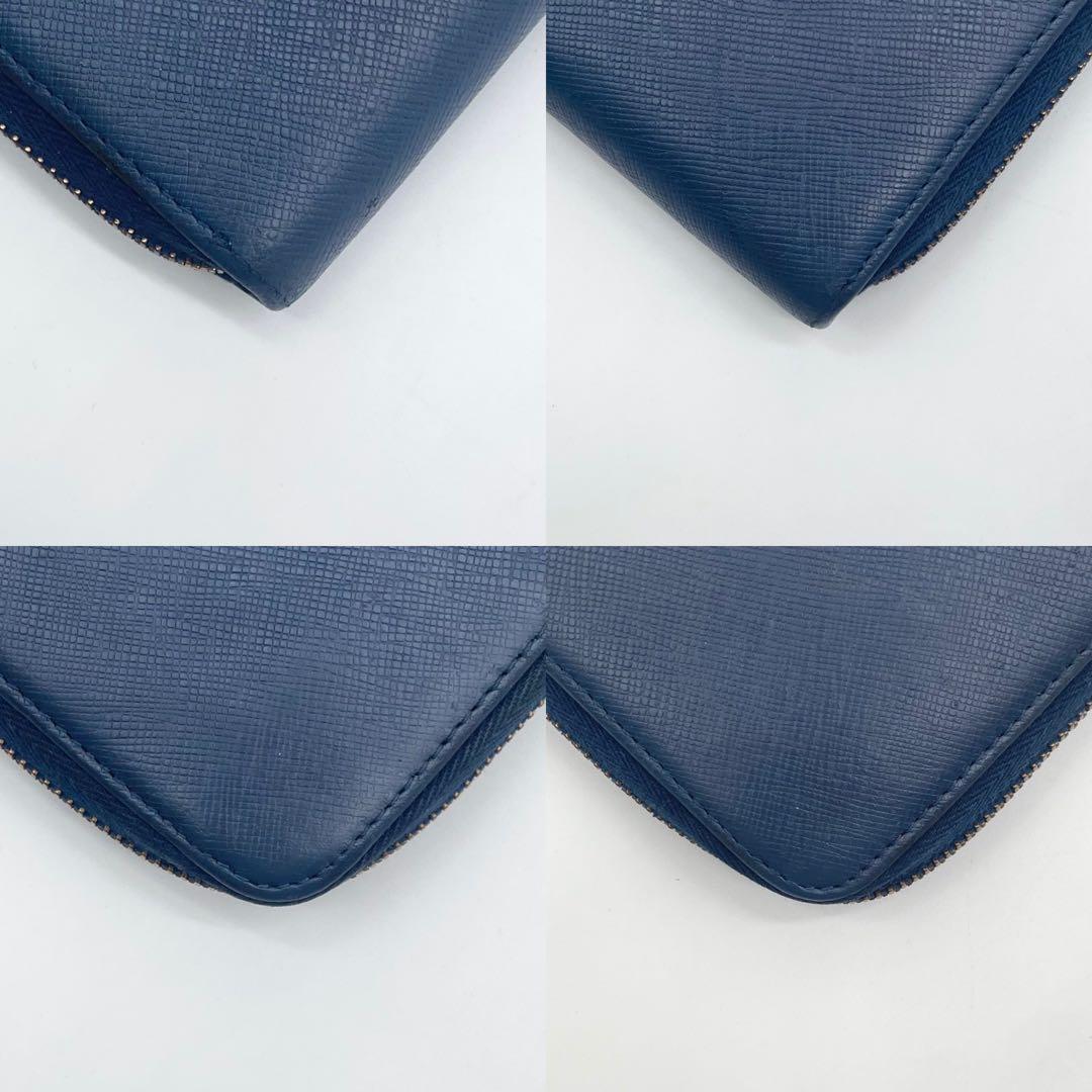 【極美品】 PRADA レザー サフィアーノ 長財布 金ロゴ ネイビーブルー