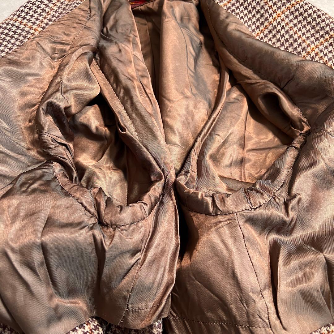 【極上ヴィンテージ】60s ウールツイードステンカラーコート 千鳥格子 ブラウン