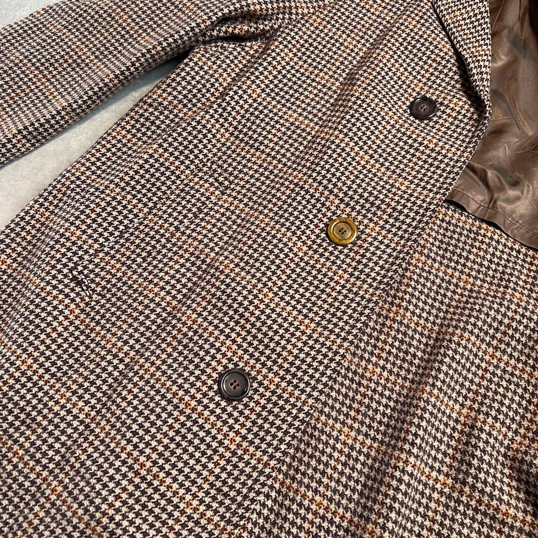 【極上ヴィンテージ】60s ウールツイードステンカラーコート 千鳥格子 ブラウン