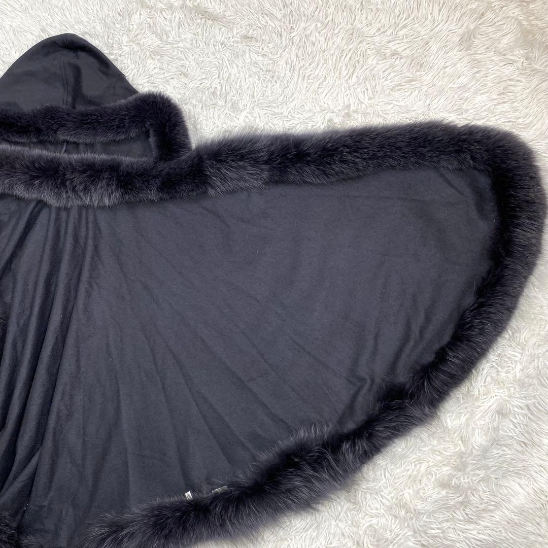 極美品✨カシミア100% フォックスファー ポンチョ2way ケープコート 黒系