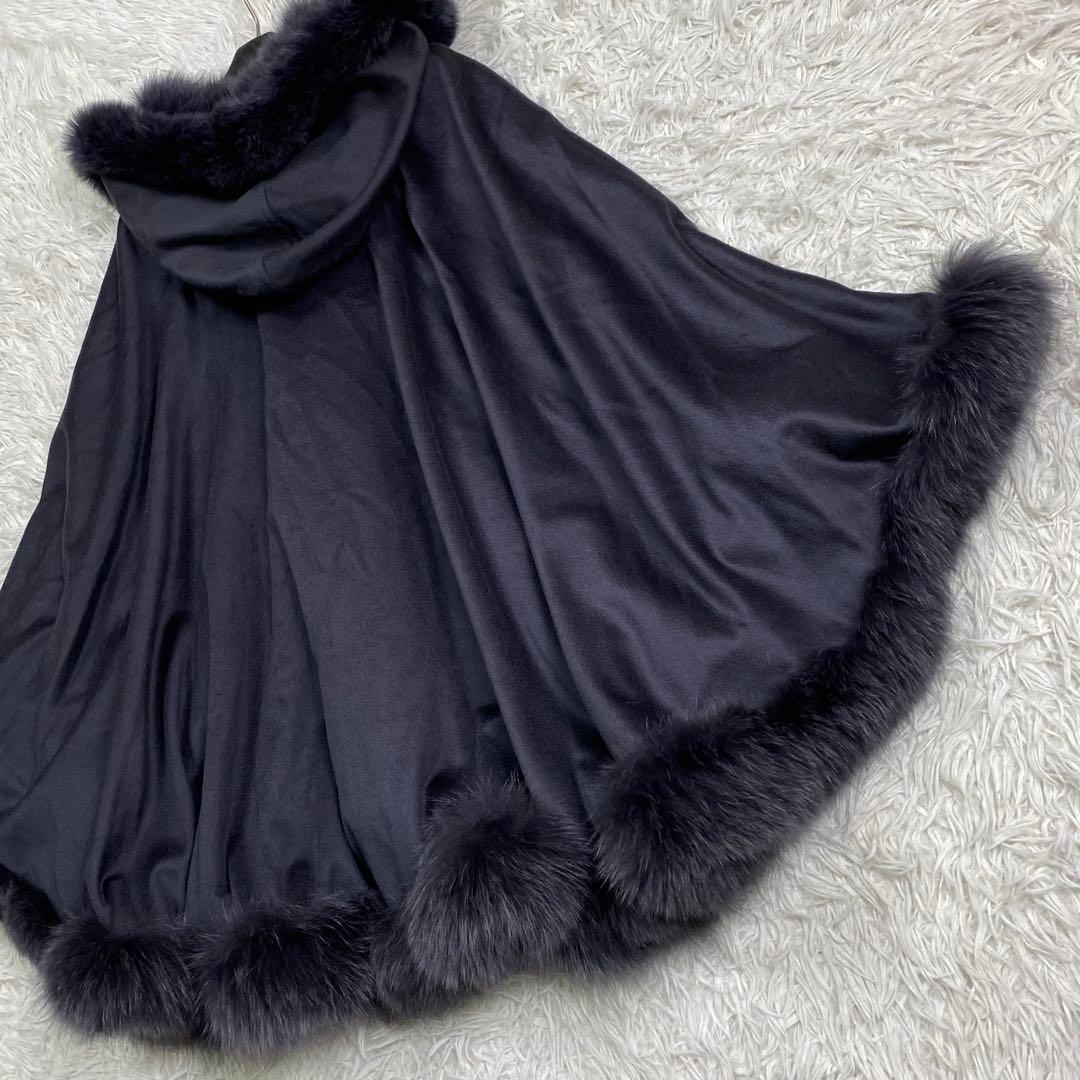 極美品✨カシミア100% フォックスファー ポンチョ2way ケープコート 黒系