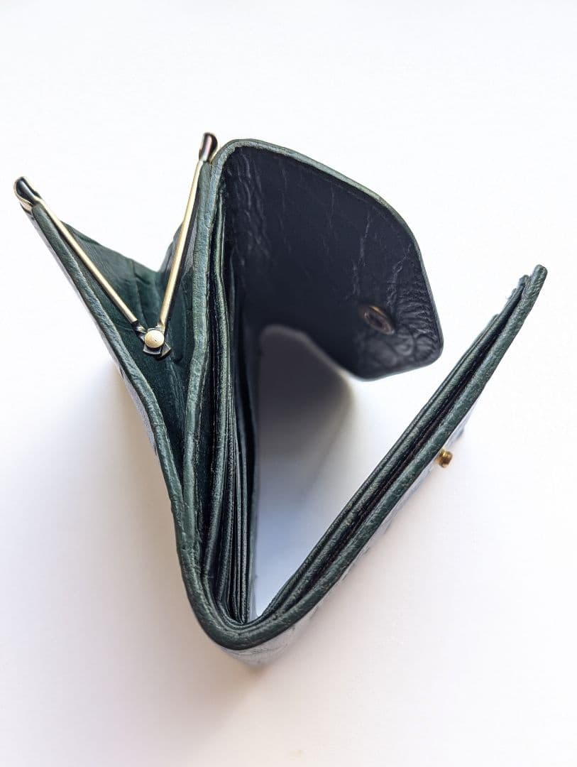 イルビゾンテ 2つ折り財布 がま口 ダークグリーン クロコ型押し 男女