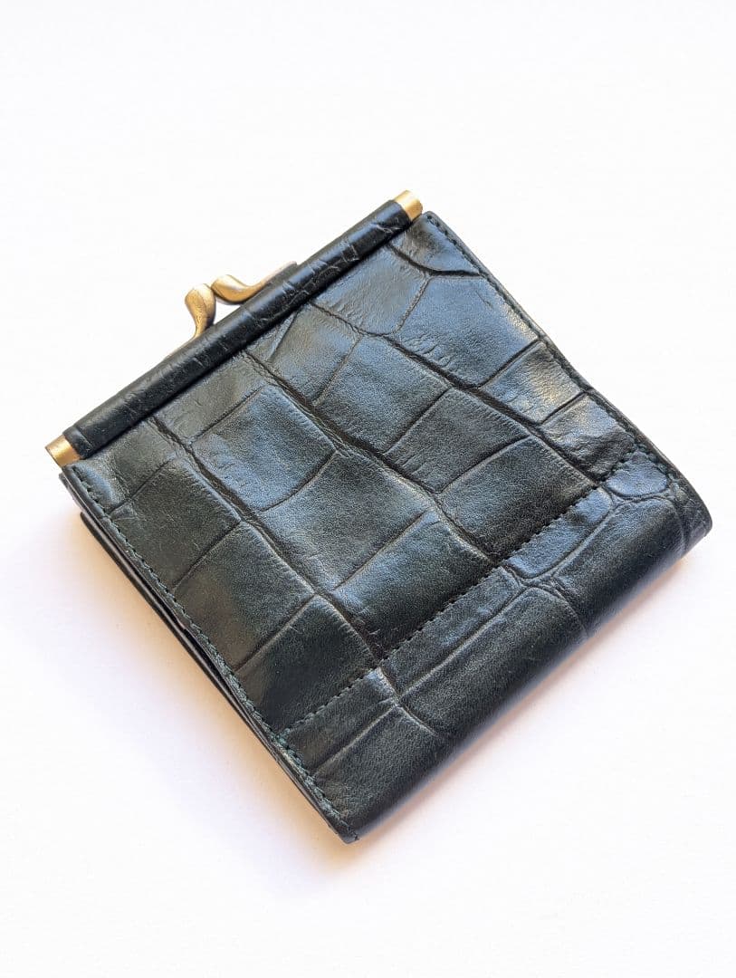 イルビゾンテ 2つ折り財布 がま口 ダークグリーン クロコ型押し 男女