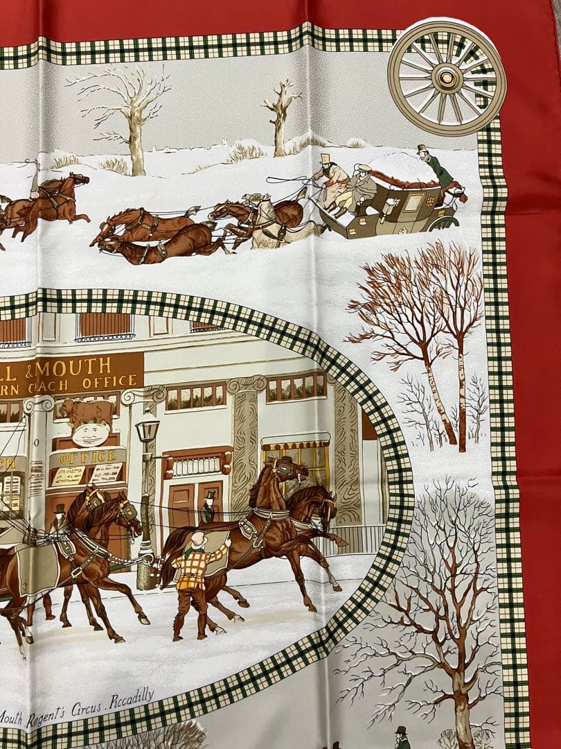 11s31 HERMES エルメス スカーフ カレ 90 シルク 冬の郵便馬車