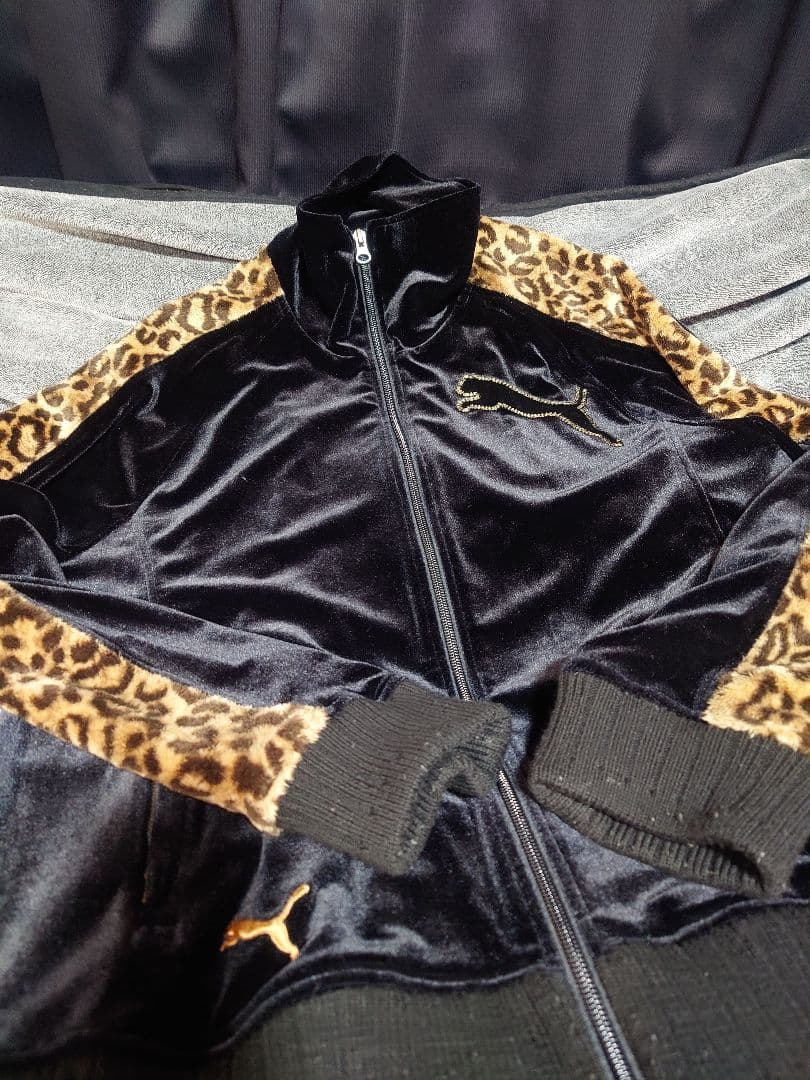 プーマ ヒョウ柄ラインベロアジャージ セットアップ L