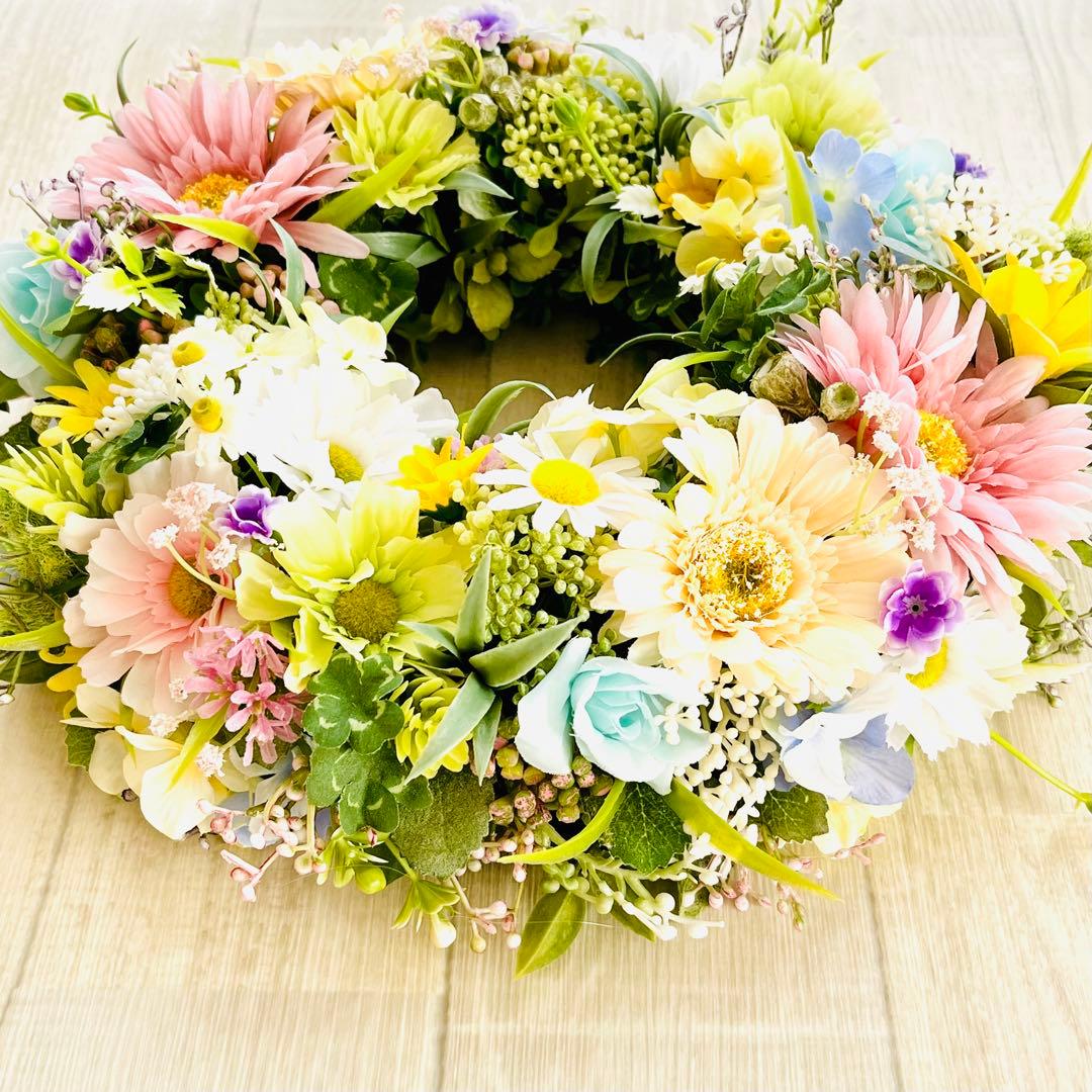 春リース イースター フラワーリース マーガレット 春まち パステル 玄関リース