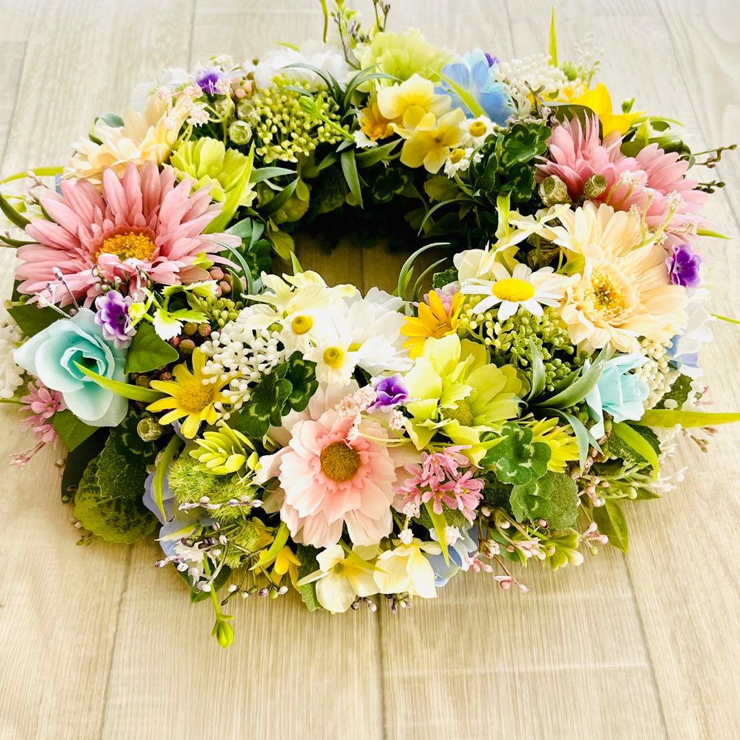 春リース イースター フラワーリース マーガレット 春まち パステル 玄関リース