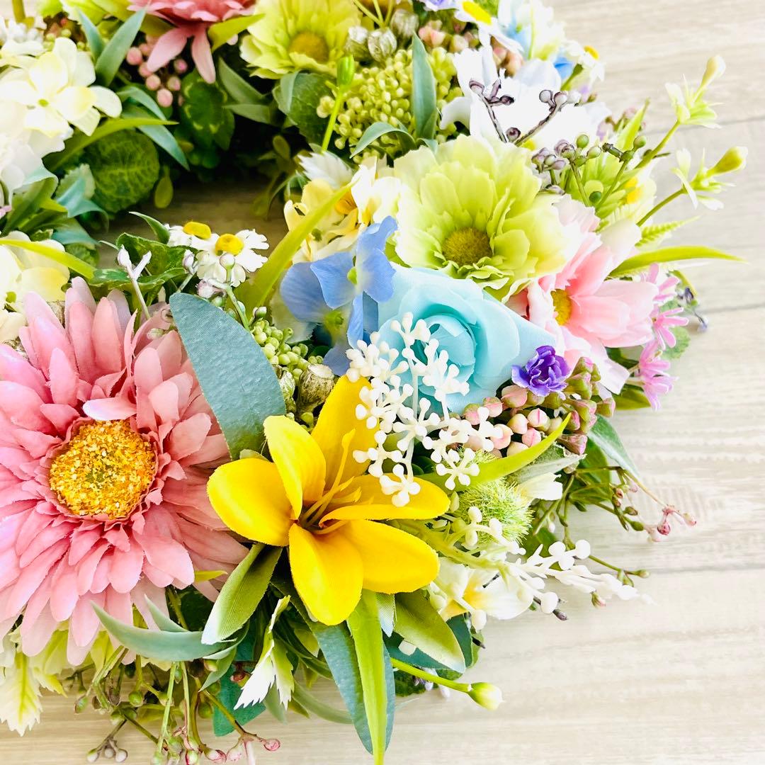 春リース イースター フラワーリース マーガレット 春まち パステル 玄関リース